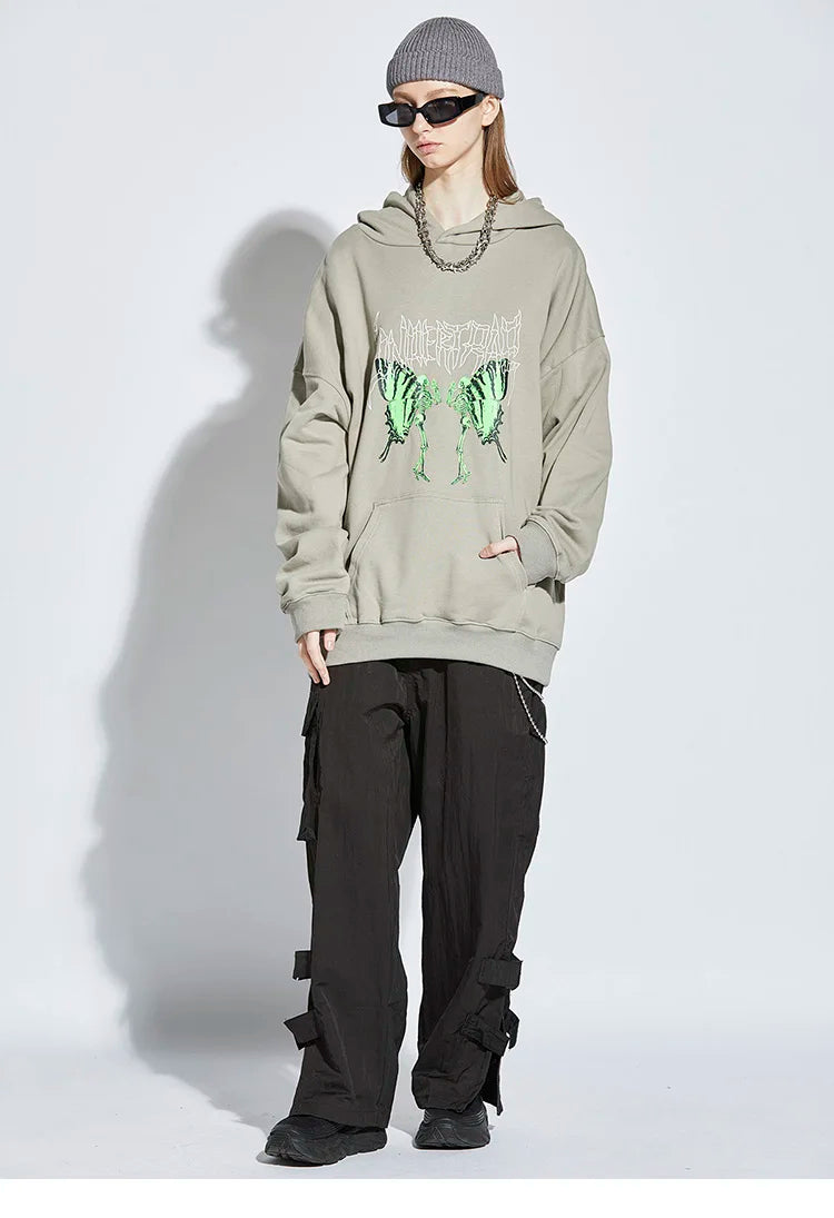 2023 Men Hip Hop Hoodie Sweatshirt Dancing Skull Butterfly Print Harajuku Hoodie Streetwear Winter Fleece Hooded Pullover Cotton