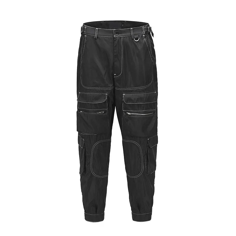 men pockets cargo pants new fashion zipper loose fit harajuku military trousers casual hip hop sportswear streetwear black pants unique cargo style 2484