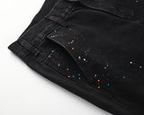 high street retro spotted ink contrast color flared jeans pants male wide leg plus size patchwork ripped denim trousers unique jeans style 115