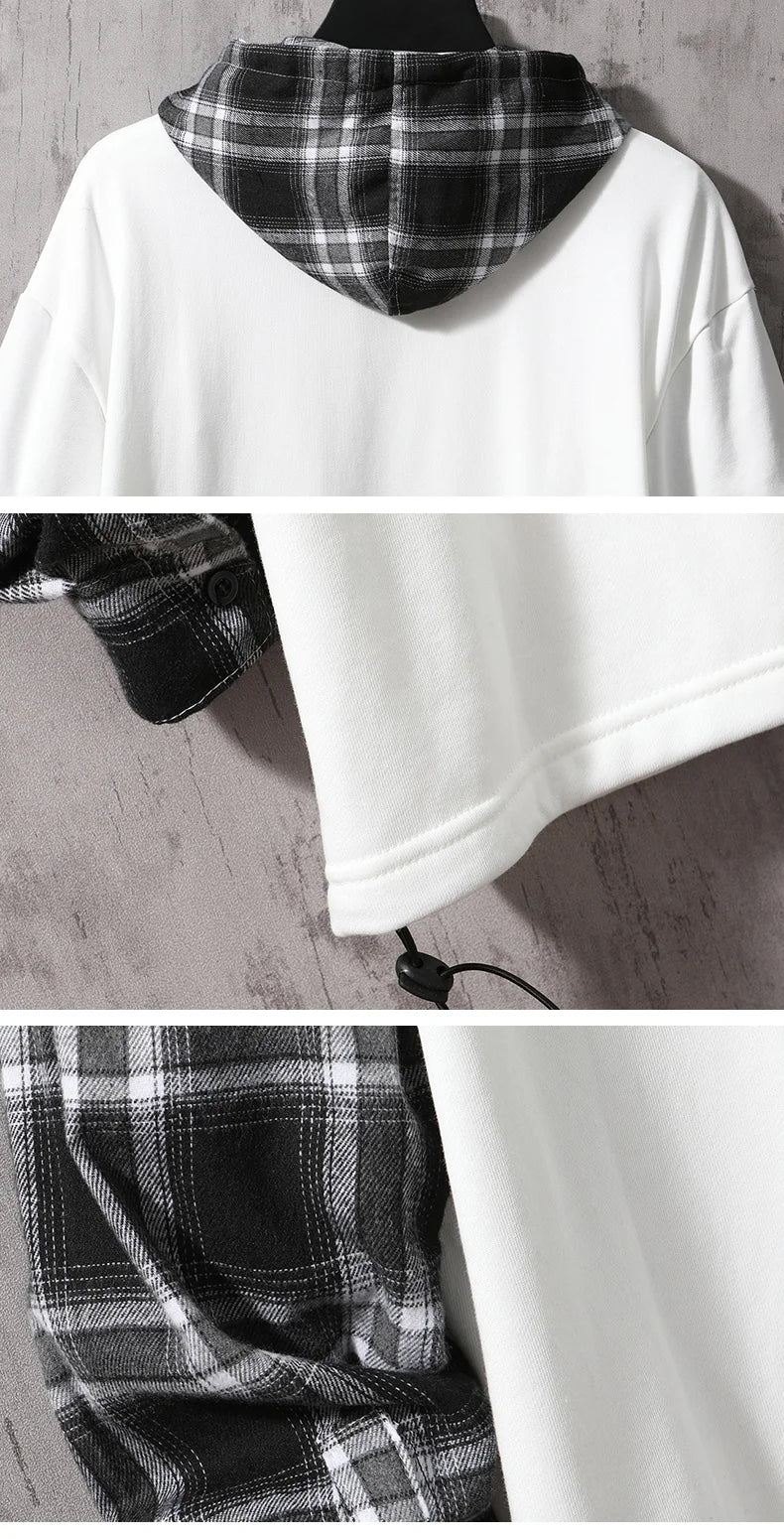 Black Patchwork Hoodies Autumn Spring Mens Sweatshirts Hiphop Punk Str