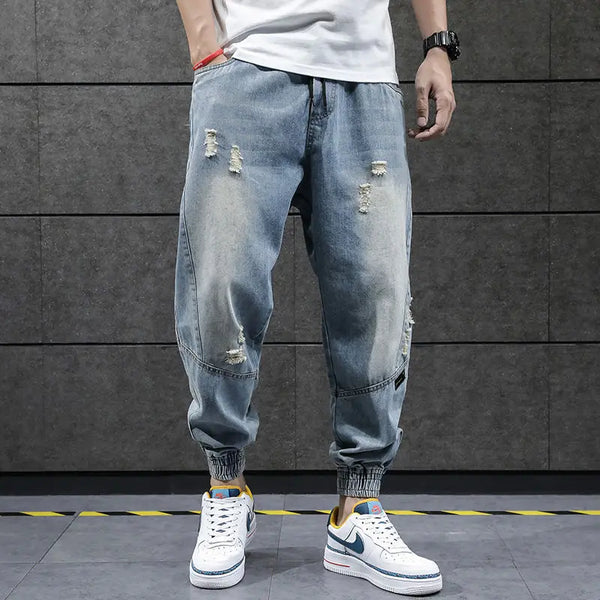 2023 new hip hop harem jeans pants men loose joggers denim casual sweatpants korea ankle length trousers streetwear male clothes urban active pants