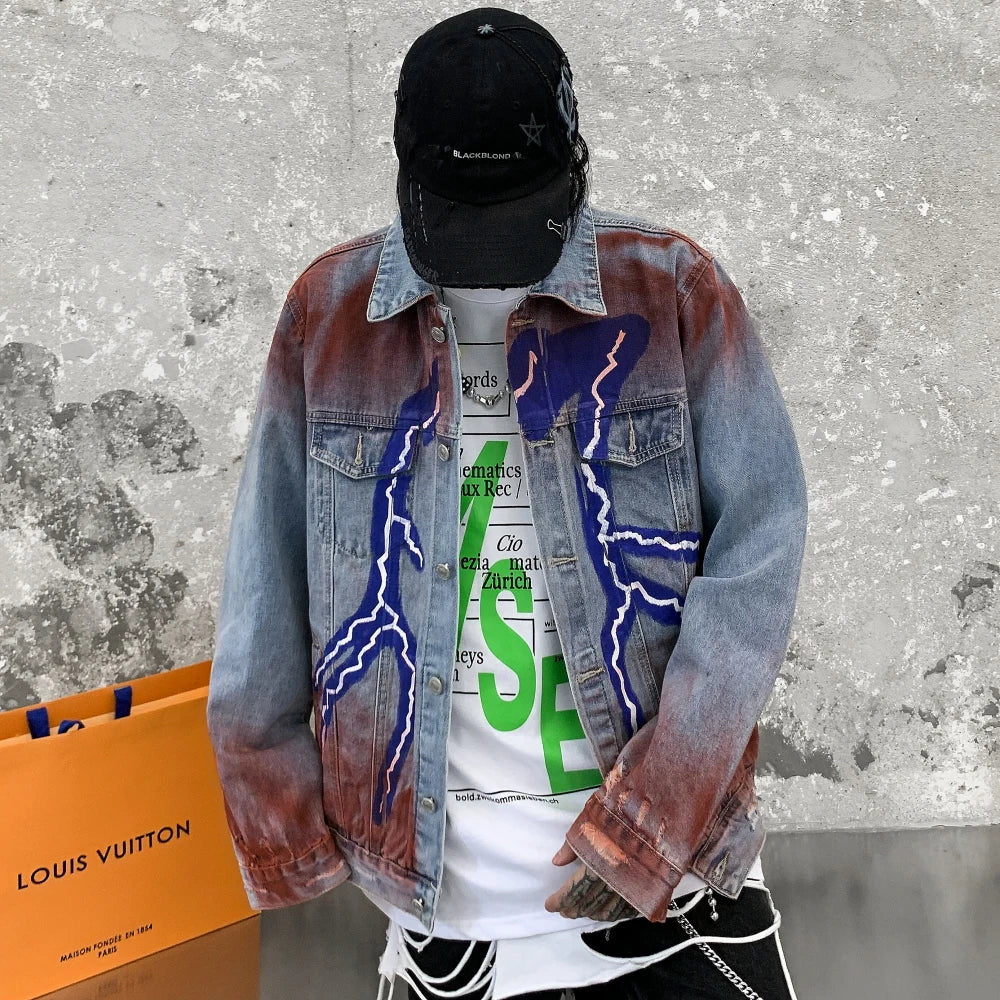 streetwear jacket featuring mens hip hop lightning denim jackets fashion graffiti ripped coats high street swag outerwears 2020 new spring streetwear jacket design – premium quality jacket for men