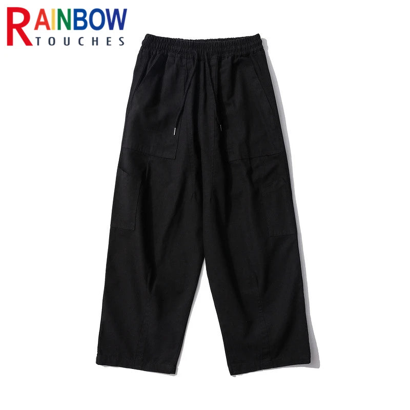 rainbowtouches new fashion brand mens pant solid color jogging high street loose straight leg tooling casual overalls trousers unique default style 3079