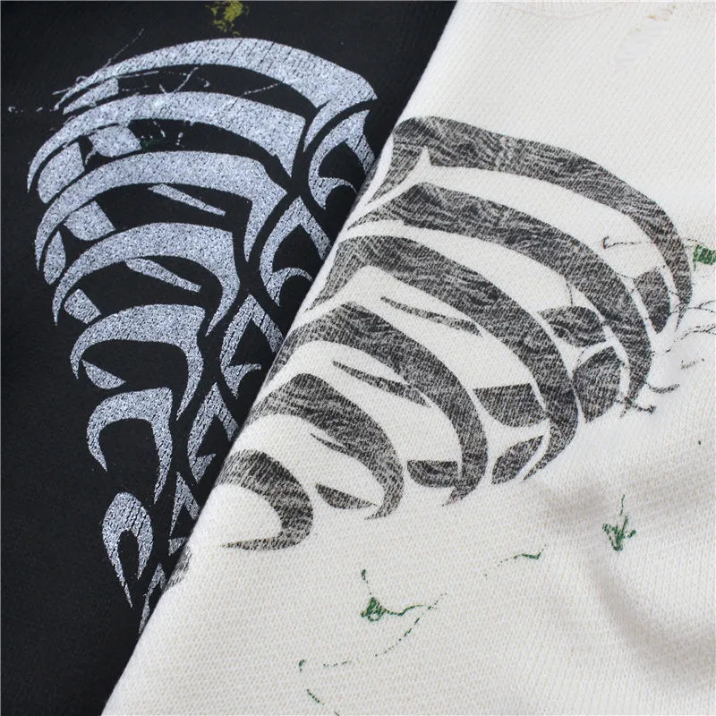 mens hip hop streetwear skull graffiti harajuku sweaters casual knitted sweater ripped holes cotton pullover men jumper sweater - oversized streetwear hoodie, vintage look oversized hoodie, anime inspired graphic hoodie