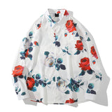 Dark Icon Floral Loose Men's Shirt Long Sleeve Autumn Oversized Shirt Man Black White
