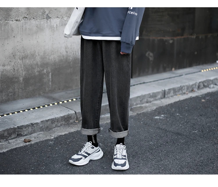 wide legs jeans men fashion retro solid color casual straight jean pants mens streetwear hip hop denim pants mens trousers m 3xl unique jeans style 3687