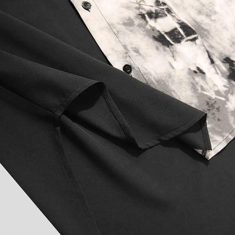 Men Casual Shirt Spring Print Patchwork Lapel Long Sleeve Streetwear Tops 2023 Korean Loose Fashion Shirts Camisas 5XL INCERUN