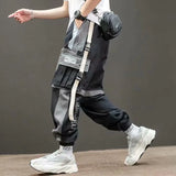 men hip hop black cargo pants joggers sweatpants overalls men ribbons streetwear harem pants women fashions trousers unique joggers style 2694