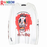 rainbowtouches long sleeve t shirt men high street skeleton skull graffiti print women hip hop couple sweatercoat unisex design urban wear with bold artwork, high quality cotton pullover, aesthetic street look hoodie