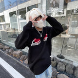 hip hop skull knitted oversized sweater men autumn winter o neck long sleeve pullover streetwear loose sweaters mens clothing trendy hip hop style outerwear, urban wear with bold artwork, high quality cotton pullover