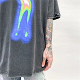 Vaporwave Aesthetic print tee – Distorted Portrait Printing Short Sleeved T Shirt Hip Hop Su