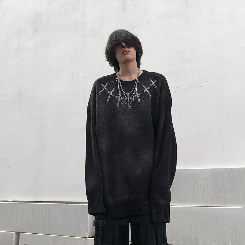 high street vintage wash sweater men graffiti loose knitted pullover long sleeve hip hop oversize sweater casual jumper knitwear - urban fashion pullover, high quality cotton hoodie, unisex casual winter pullover