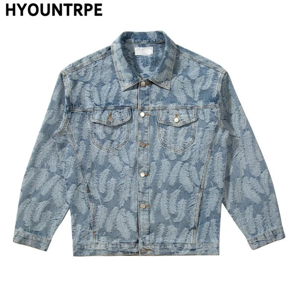 menswear fashion piece featuring hip hop denim jeans jacket coat fashion feathers embroidery jeans coats high street outerwear streetwear jackets mens clothing design – premium quality jacket for men