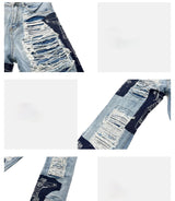 men high street denim jean pants casual loose destroyed ripped holes straight jeans fashion patchwork hip hop streetwear joggers unique joggers style 4519