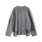 Hip Hop Streetwear Vintage Sweatshirt 2021 Autumn Creative Distressed Destroyed Ripped Holes Pullover Cotton Tops Loose WE301