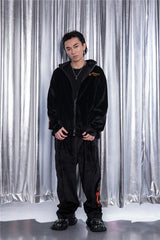 2 pieces set men embroidery velvet zipper jacket and elastic waist loose straight pants sweatsuit hip hop tracksuits sweatsuit minimalist street pants