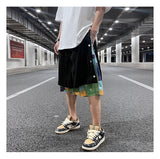 men side buttons patchwork harajuku straight shorts new elastic waist short pants joggers hip hop streetwear casual sweatshorts unique joggers style 1093
