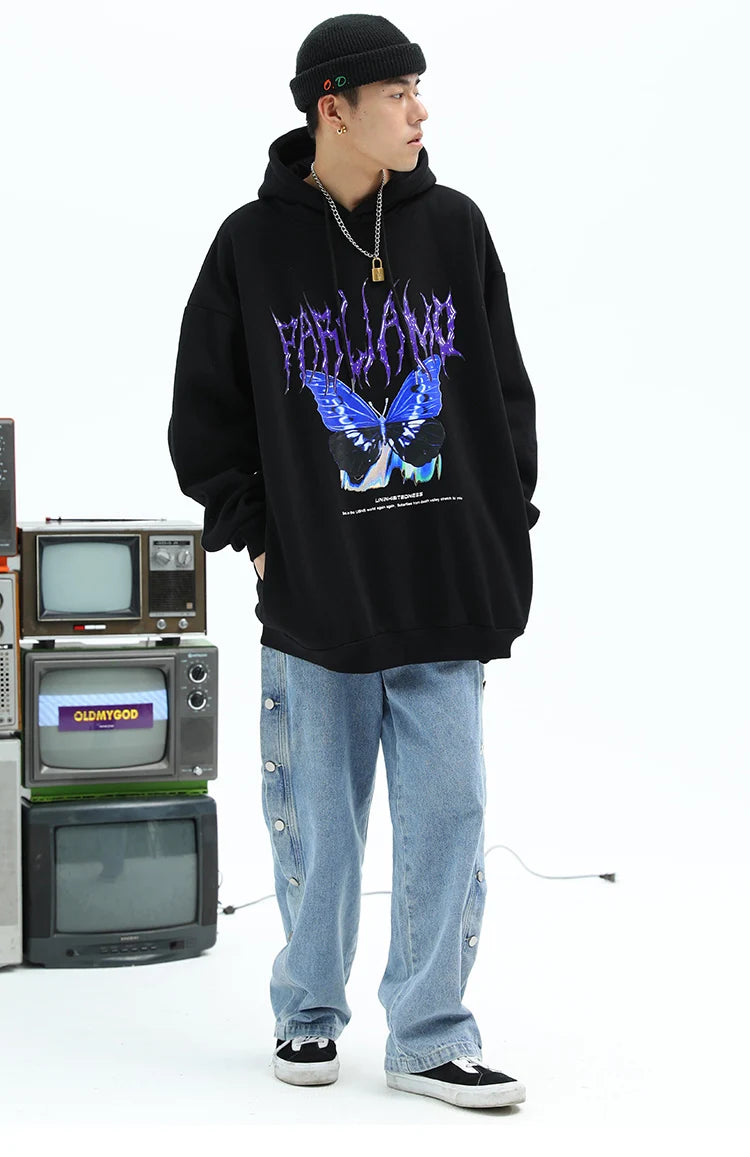 Men Hip Hop Hoodie Sweatshirt Butterfly Streetwear Harajuku Hoodie Pul