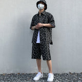 2 Pieces Sets Mens Fashion Embroidery Single Breasted Denim Jeans  Shirts and Straight Zipper Shorts Joggers Streetwear Sets