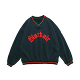 Mens Letter Embroidery Tshirt Tops Men V Neck Long Sleeve Loose Tees Hip Hop Solid Color Oversize Skateboard Streetwear Pullover