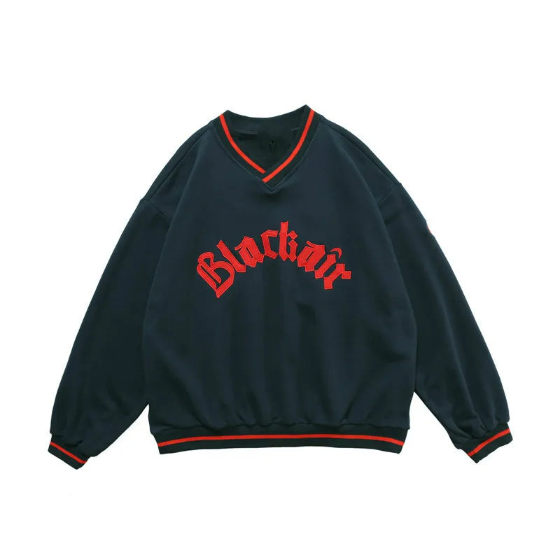 Mens Letter Embroidery Tshirt Tops Men V Neck Long Sleeve Loose Tees Hip Hop Solid Color Oversize Skateboard Streetwear Pullover