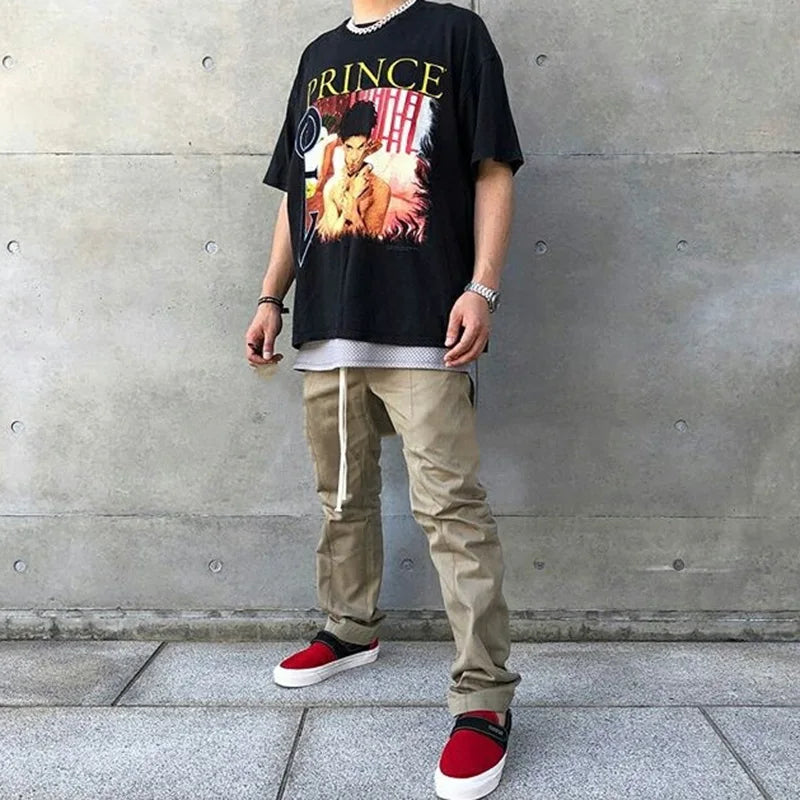 black khaki retro pants baggy high street mens joggers vintage straight trousers loose casual back pockets sweatpants for men casual joggers