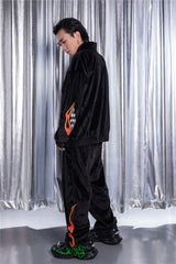 2 pieces set men embroidery velvet zipper jacket and elastic waist loose straight pants sweatsuit hip hop tracksuits sweatsuit unique default style 4308
