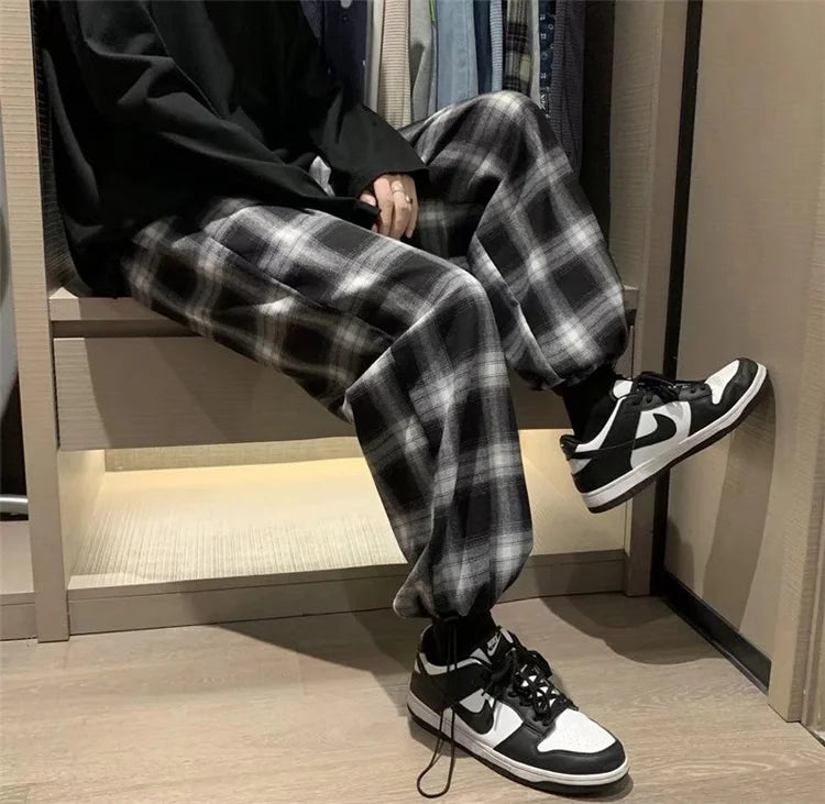 plaid pants men fashion retro color contrast casual pants men streetwear loose hip hop straight pants mens trousers m 3xl unique default style 3712