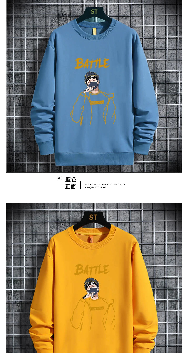 2021 Spring Autumn Mens Sweatshirts Korean Fashion Streetwear Print Ho