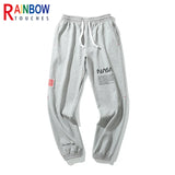 rainbowtouches fashion classic brand mens pants outdoor sports grey letters trousers loose straight casual style black wide legs menswear bottoms