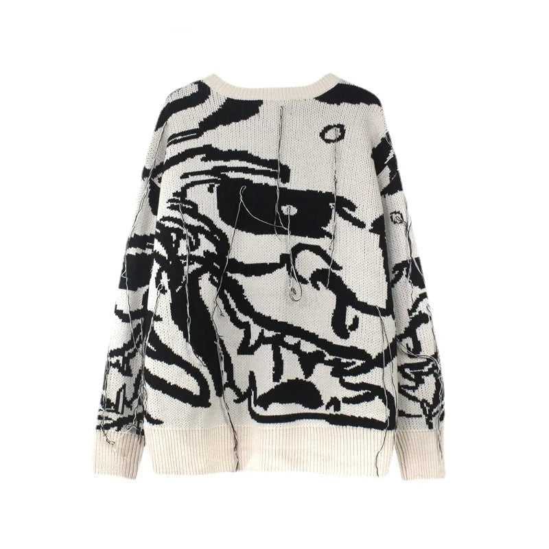 mens sweaters fashion hip hop tassel harajuku sweaters casual long sleeve o neck knitted sweater cotton pullover jumpers sweater urban wear with bold artwork, high quality cotton pullover, oversized graphic print design