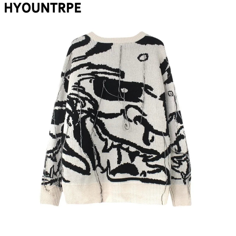 mens sweaters fashion hip hop tassel harajuku sweaters casual long sleeve o neck knitted sweater cotton pullover jumpers sweater urban wear with bold artwork, high quality cotton pullover, oversized graphic print design