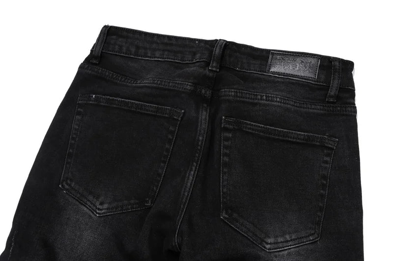 knee zipper hole patckwork skinny denim jeans men casual slim biker trousers jeans fashion streetwear hip hop jean pants joggers unique joggers style 1049