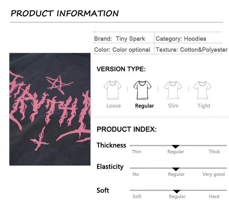 Hip Hop Washed Hoodie Streetwear Sweatshirt Star Print Hooded Pullover