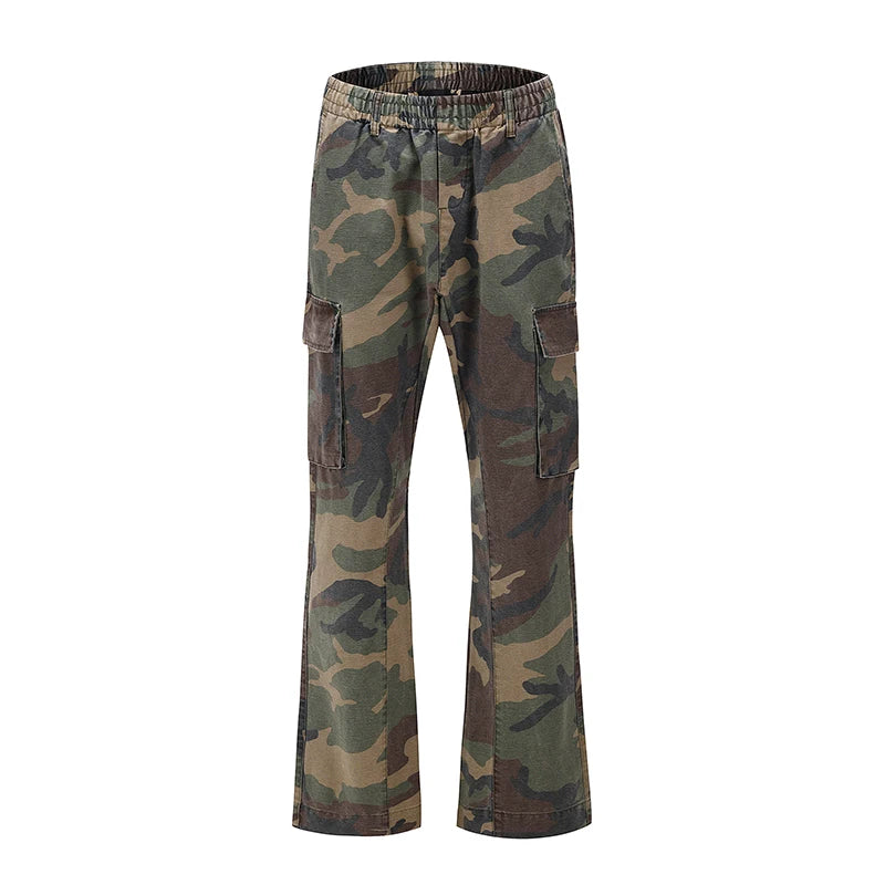 streetwear mens hip hop camouflage flare pants fashionable camo cargo pants male slim fit camouflage trousers women all match unique cargo style 5130