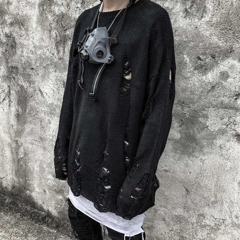 techwear flame knit sweater with structured oversized fit, ideal for cold streetwear layers, men’s streetwear clothing piece 