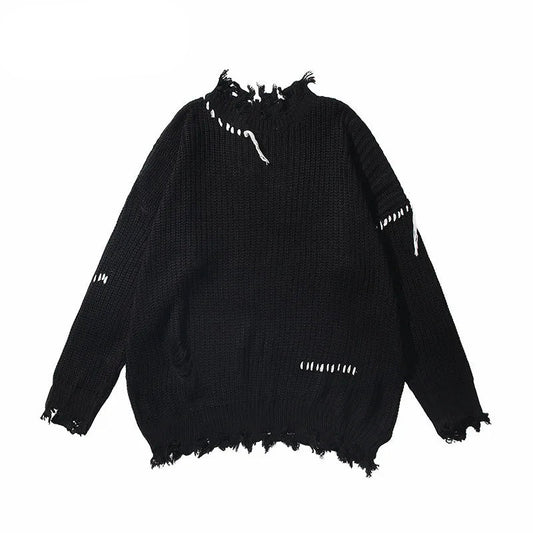 grunge oversized flame jumper built for warmth and edge, essential for winter street style, men’s streetwear clothing piece f