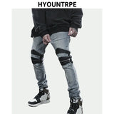 knee zipper hole patckwork skinny denim jeans men casual slim biker trousers jeans fashion streetwear hip hop jean pants joggers streetwear sweatpants