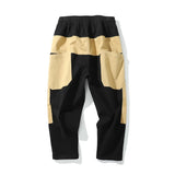 rainbowtouches men fashion retro casual splicing solid color straight cargo zipper pocket pants hip hop high street long trouser unique cargo style 3164