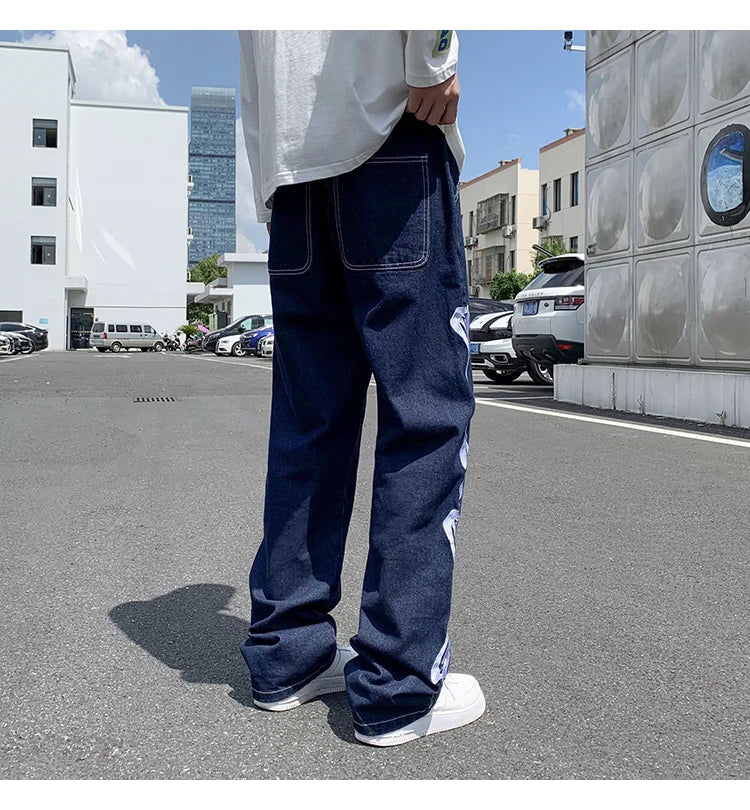 skeleton embroidery straight jean pants couples mopping trousers mens streetwear denim pants mens clothing jeans for men baggy unique jeans style 2819