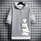 Japan Fashion Mens Hoodies Summer Men Clothing Cartoon Short Sleeve Sw