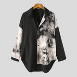 Men Casual Shirt Spring Print Patchwork Lapel Long Sleeve Streetwear Tops 2023 Korean Loose Fashion Shirts Camisas 5XL INCERUN