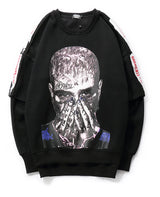 rainbowtouches long sleeve t shirt mens sweater high street fashion hip hop figure print stitching cuff design pattern coats Y2K vintage urban hoodie, aesthetic street look hoodie, streetwear fashion hoodie