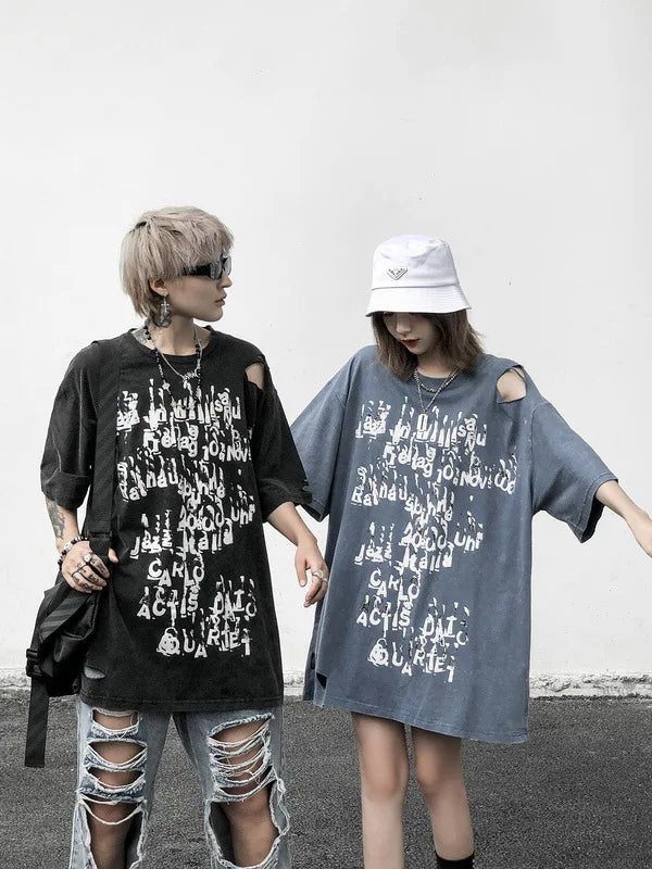 Trapwear Shirt – Rainbowtouches Summer New Unisex High Street Loose Washed To – Urban Streetwear for Men & Women