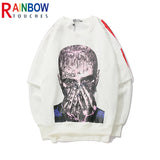rainbowtouches long sleeve t shirt mens sweater high street fashion hip hop figure print stitching cuff design pattern coats streetwear fashion hoodie, Y2K vintage urban hoodie, urban wear with bold artwork