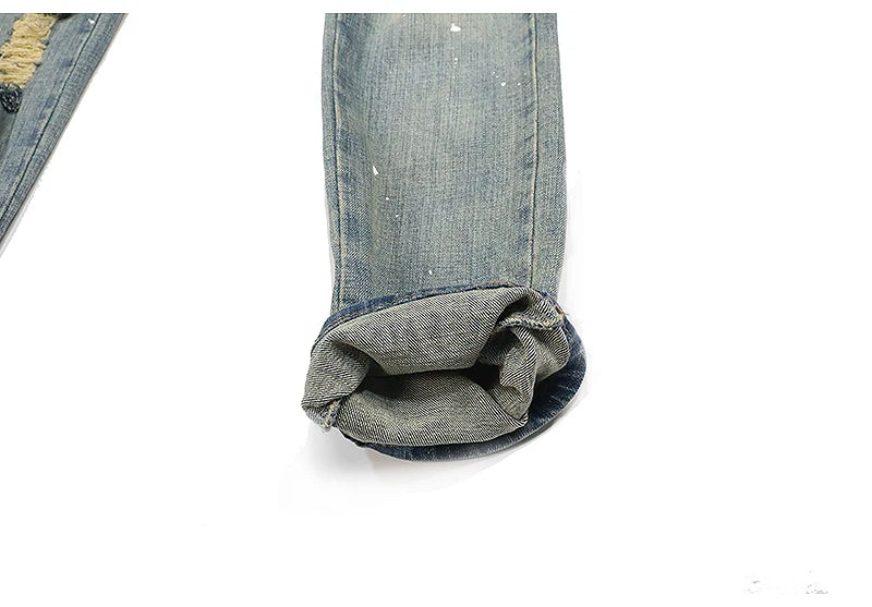high street knee hole with chain ripped biker jeans mens slim fit denim pants autumn new streetwear casual hip hop pants joggers unique joggers style 4276