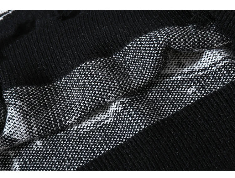 grunge knit sweater with heavyweight fabric, layered urban look for cold weather, street fashion menswear trend for seasonal 