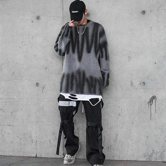 mens oversize sweater casual o neck knitted tops unisex autumn winter new fashion male warm hip hop loose streetwear sweaters Y2K vintage urban hoodie, trendy hip hop style outerwear, streetwear fashion hoodie
