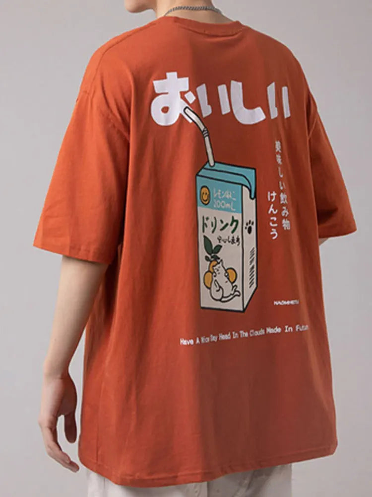 Anime Aesthetic Tee – Gonthwid T Shirt Streetwear Harajuku Japanese Milk Print Tee – Urban Streetwear for Men & Women