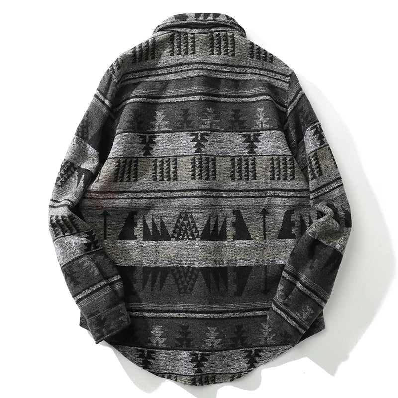Dark Icon Geometric Stripe Shirts Men Women Long Sleeve Harajuku Woolen Shirts Men Clothing